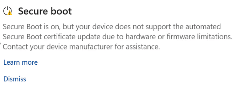 Cảnh báo Secure Boot trên máy tính ASUS hiển thị trong ứng dụng Windows Security